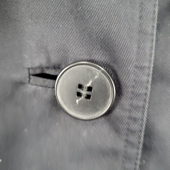 London Fog Black Double Breasted Buttoned Belted Pleated Long Trench Coat 6 - Picture 14 of 16